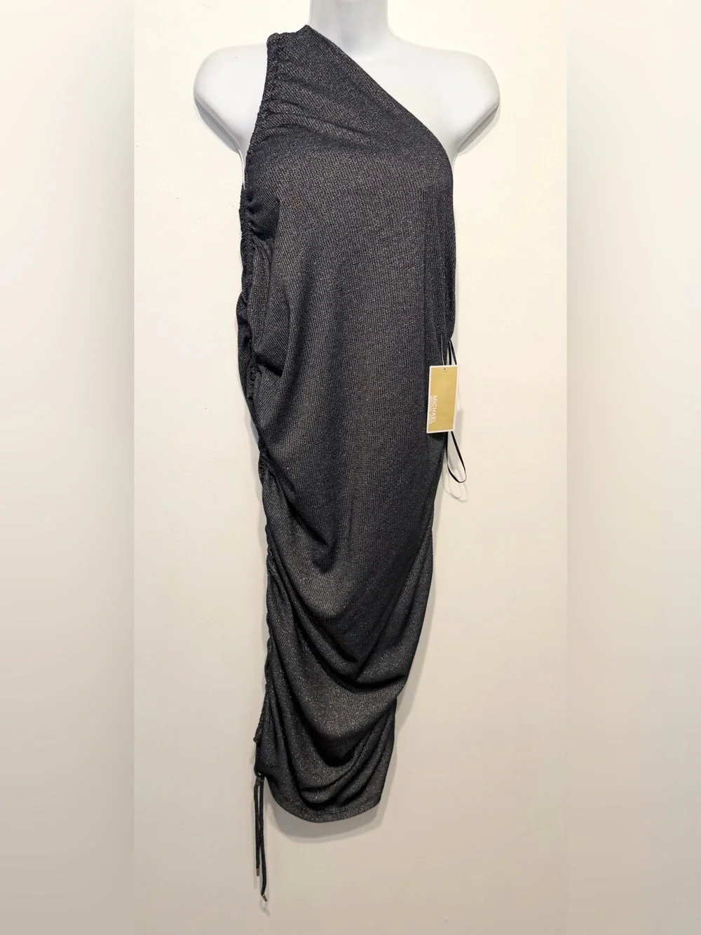 Michael Kors Charcoal Ruched MaxinDress with Subtle Shimmer